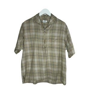 CMMN SWDN Wool Cotton Blend Plaid Half Zip Collar Shirt Top Size 50 XL
